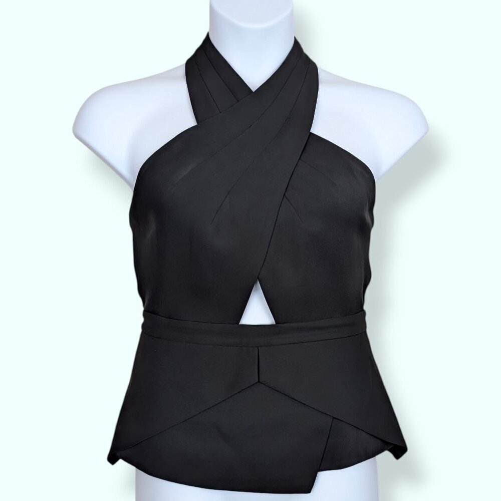 BCBGMaxazria Black Remmie Cut-Out Halter Top